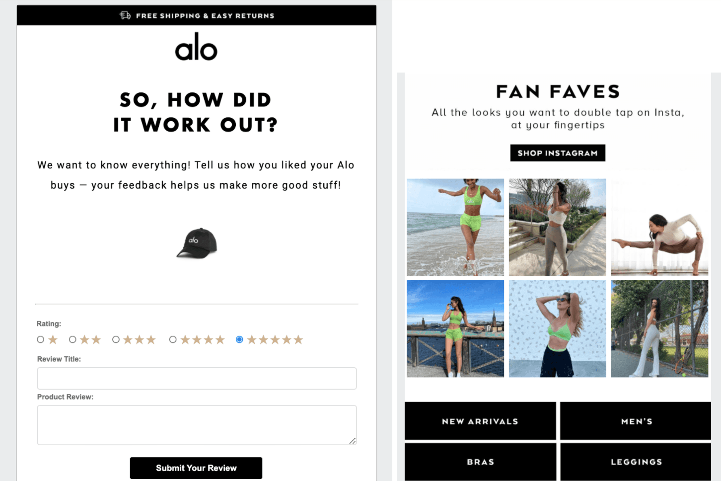alo yoga post-purchase email