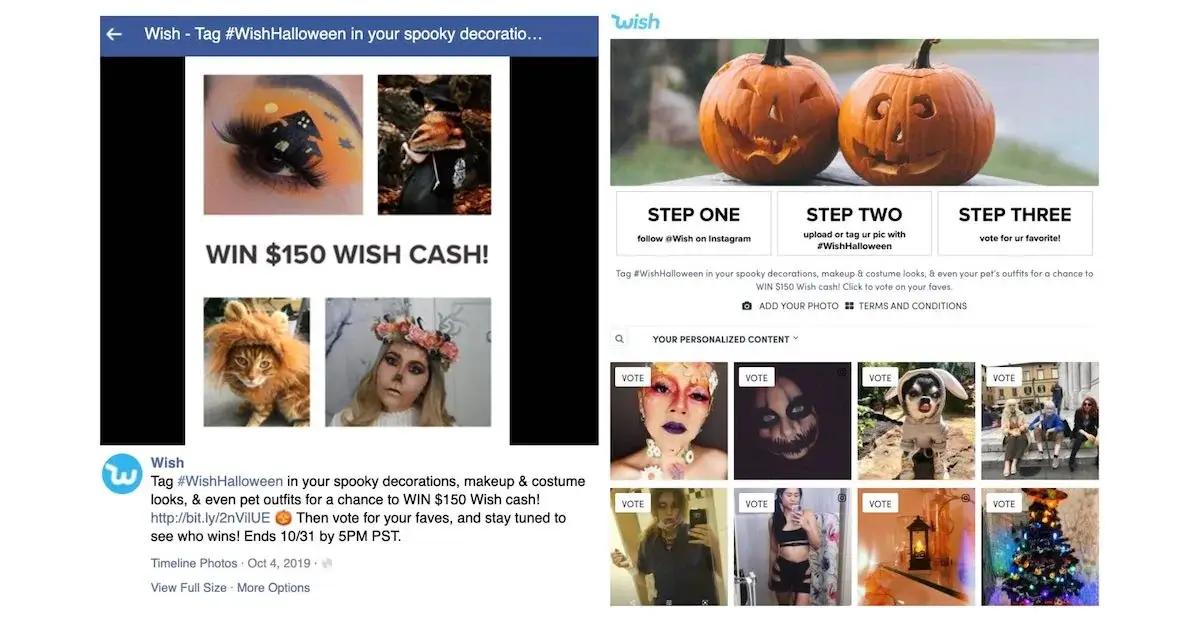 wish halloween photo contest landing page and facebook ad