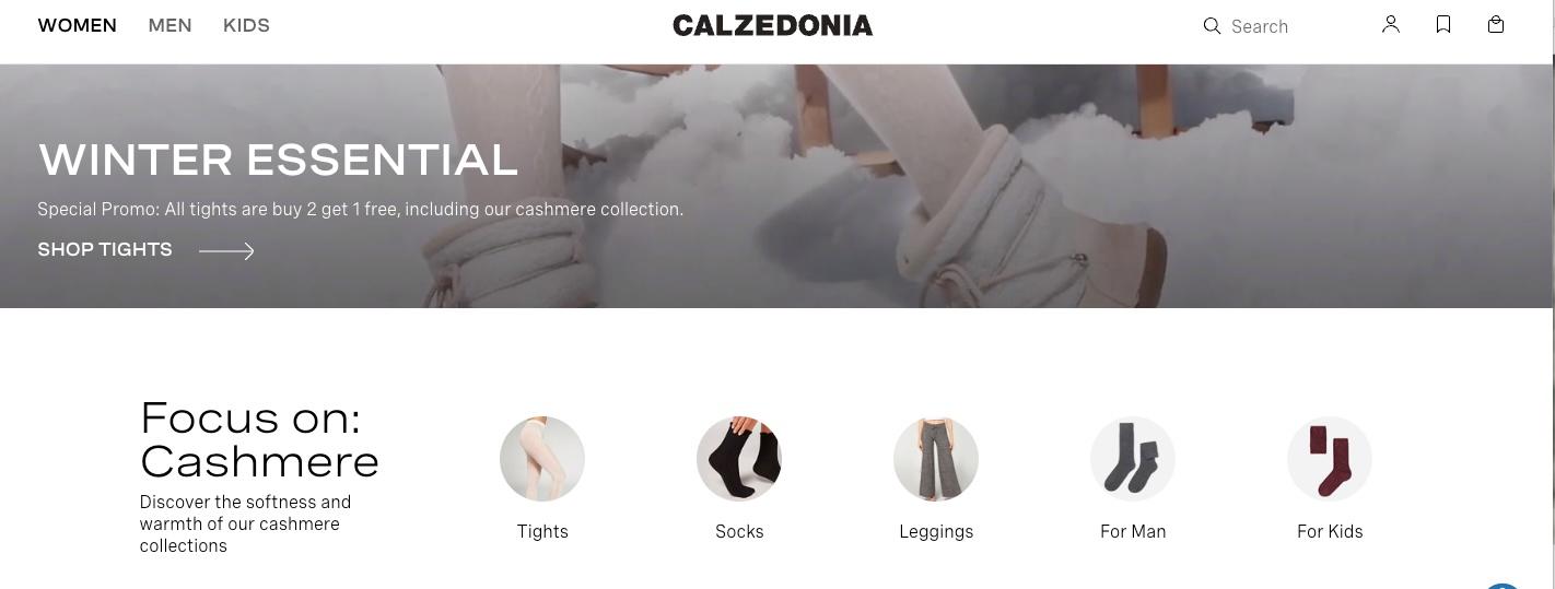 screenshot of Calzedonia website