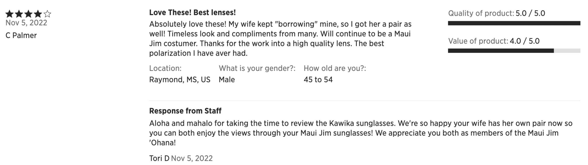 Screenshot of Maui Jim review