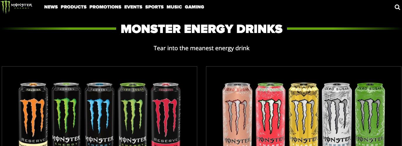 screenshot of Monster Energy website