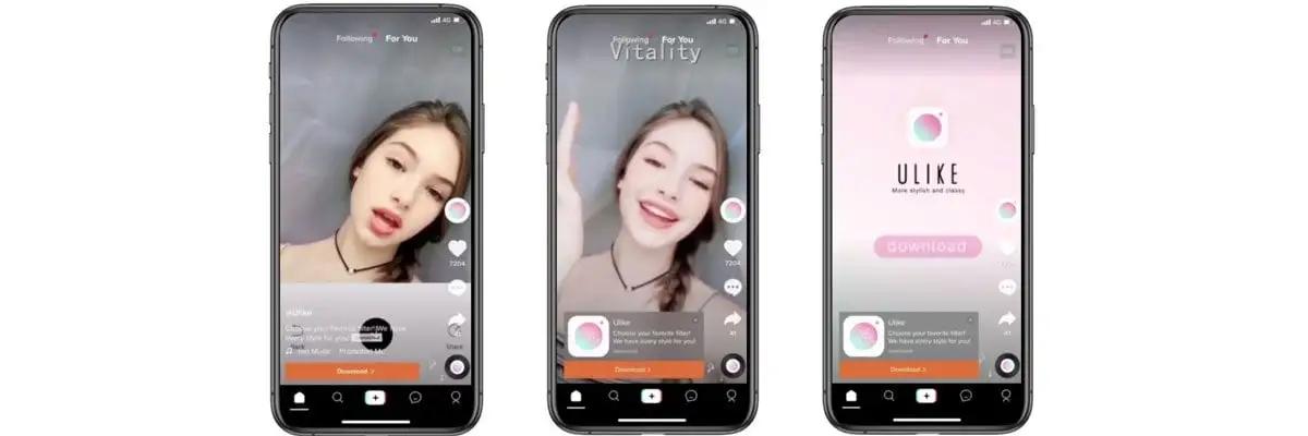 Screenshots of TikTok ads with call-to-action
