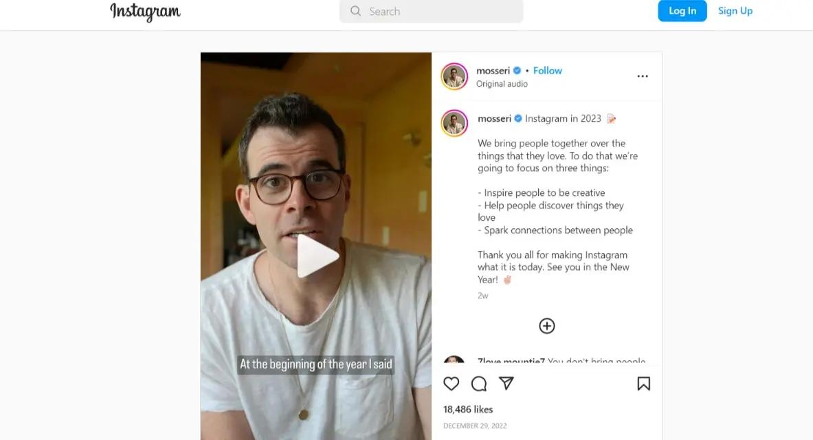 screenshot of Adam Mosseri Instagram post