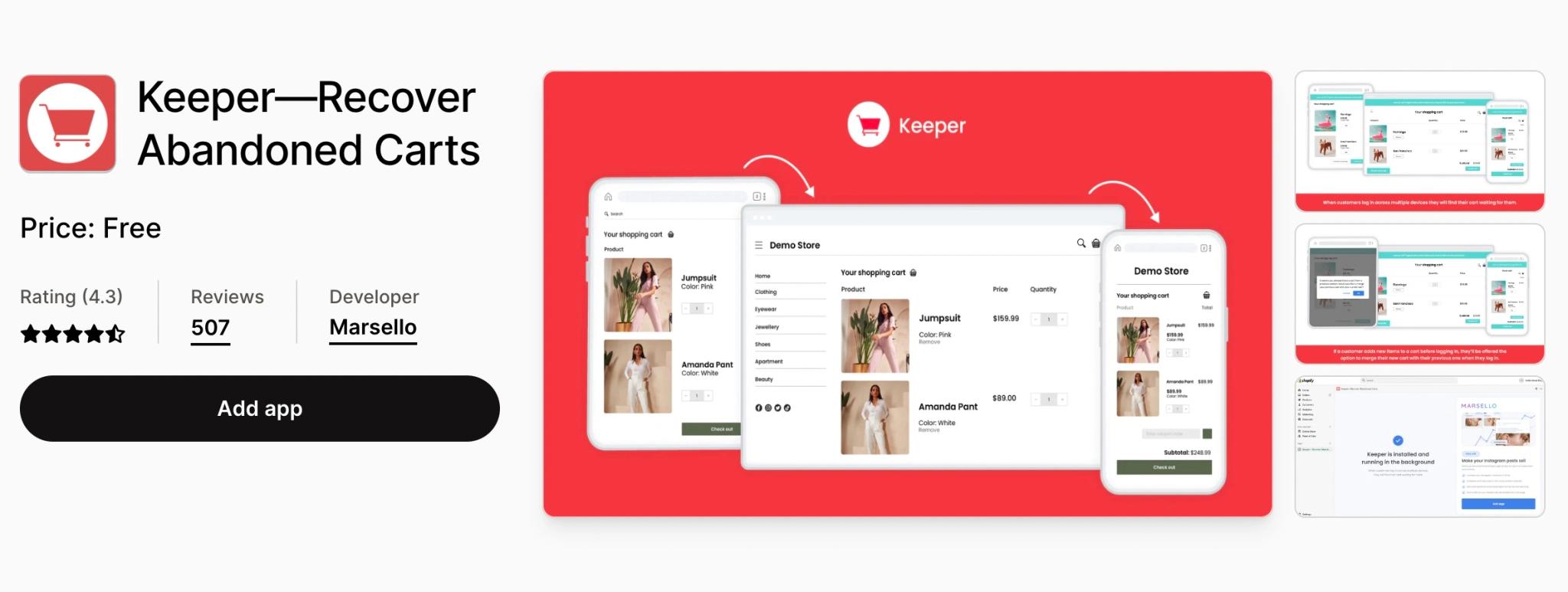 Screenshot of KeeperShopify App Listing