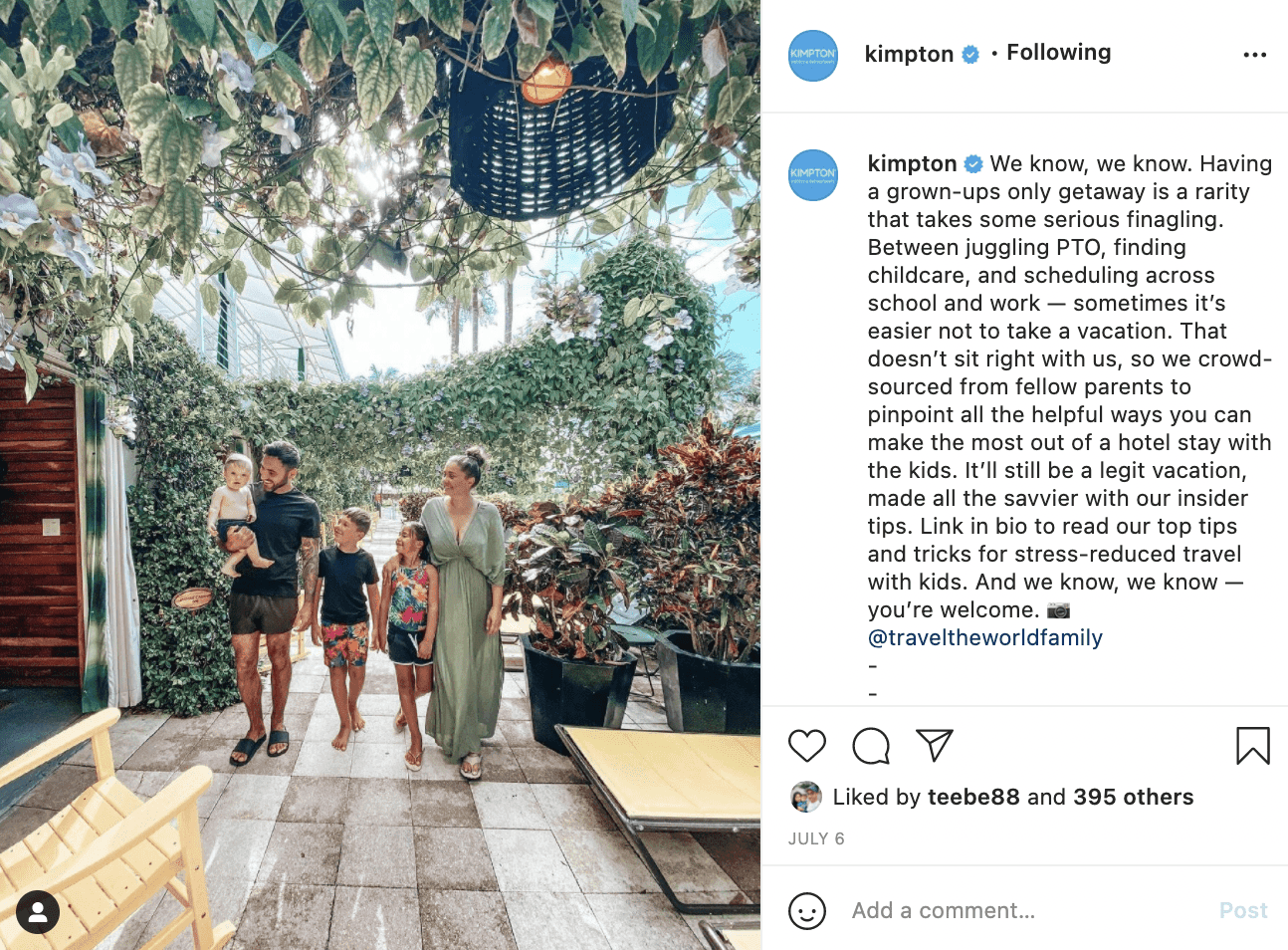 Kimpton re-shares influencer content on its social media profiles, combining company messaging with authentic consumer experiences.