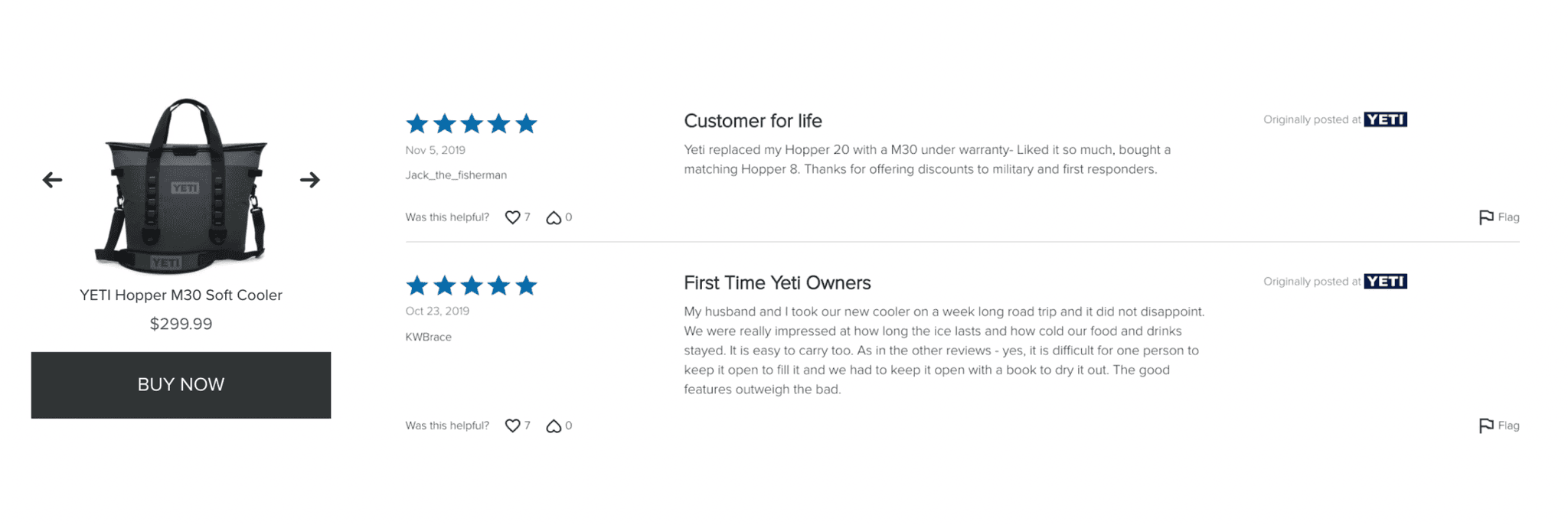 yeti / sun and ski sports customer reviews example