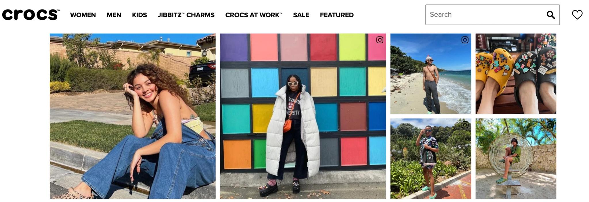 Screenshot of Crocs customer photo gallery
