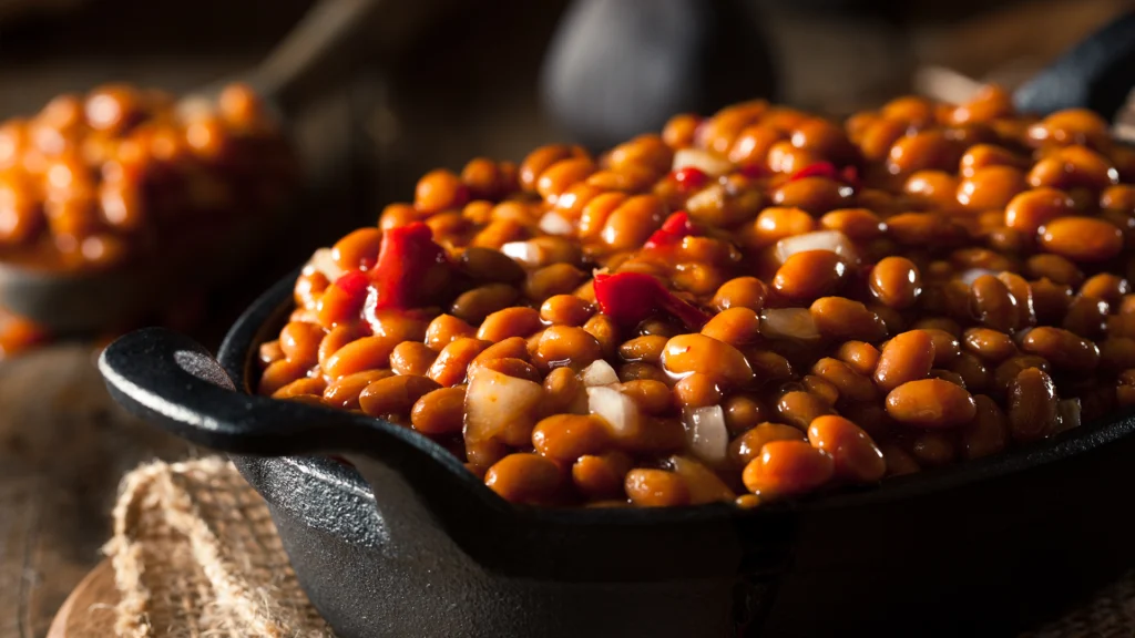 Baked beans in cast iron pan