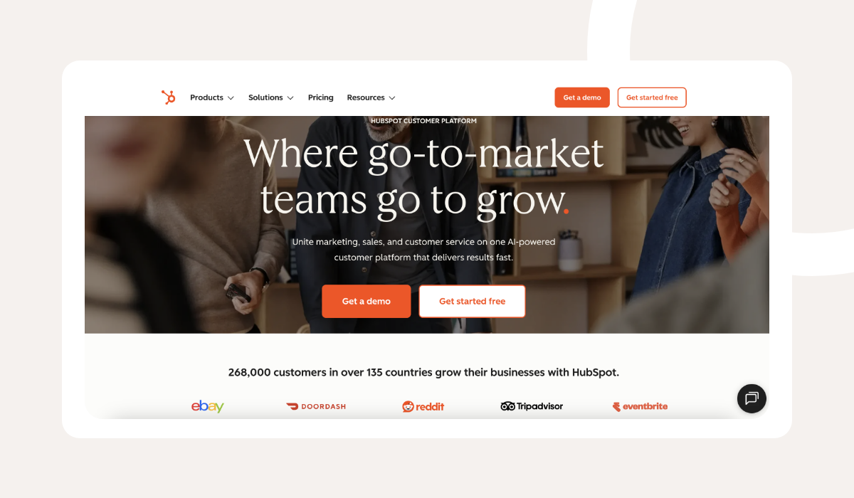 Hubspot homepage - social proof