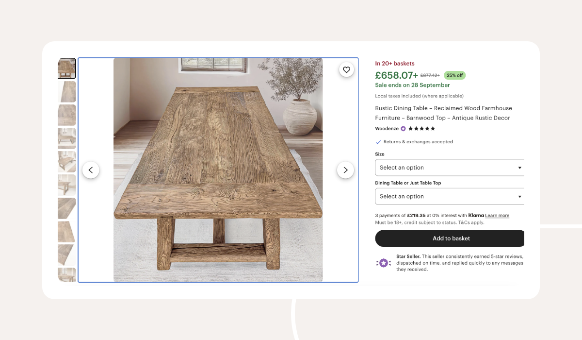 Rustic table from Etsy