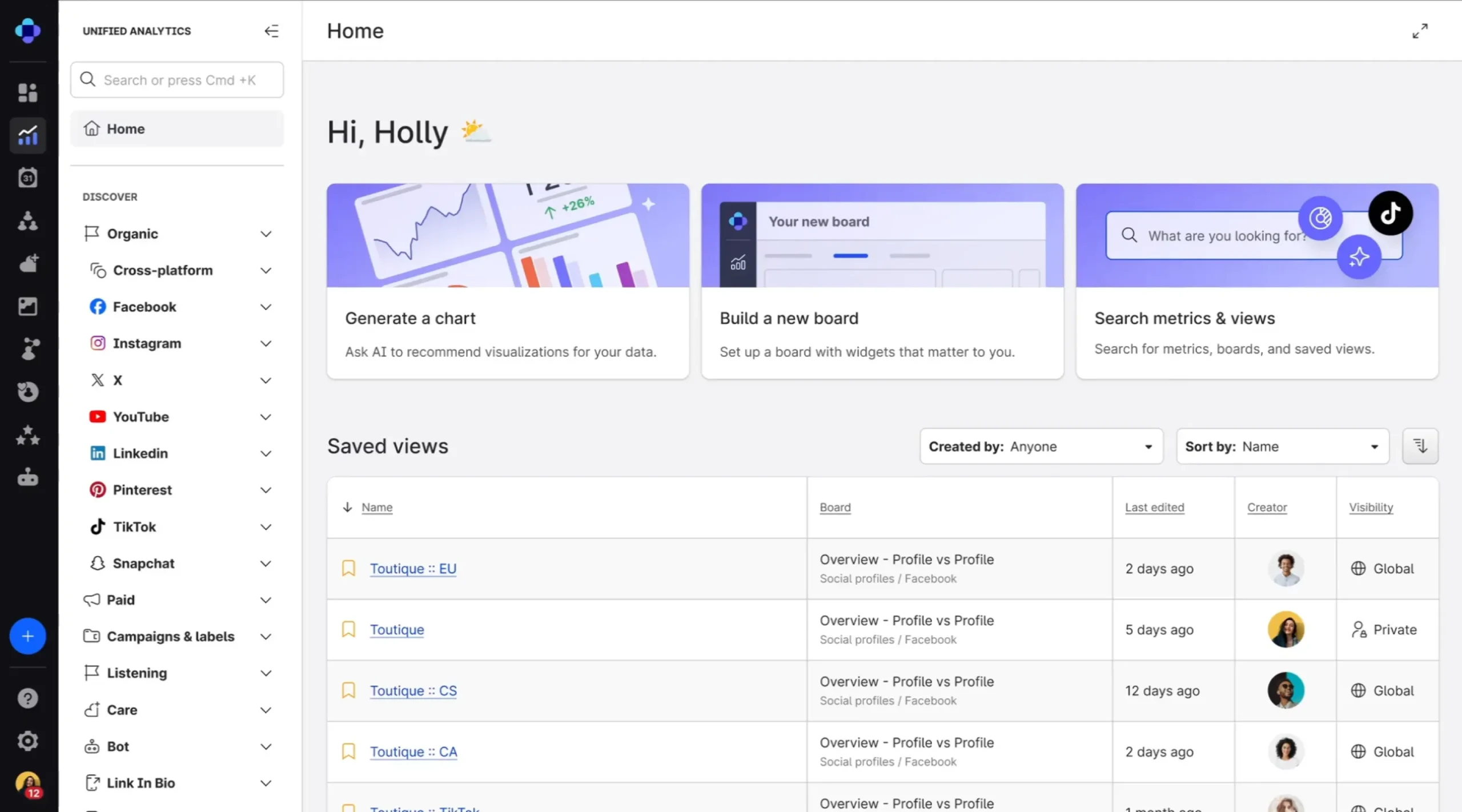 Product visual of Emplifi Unified Analytics featuring socail media analytics views