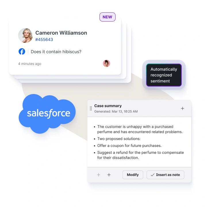 A visual of the Emplifi customer care integration with Salesforce