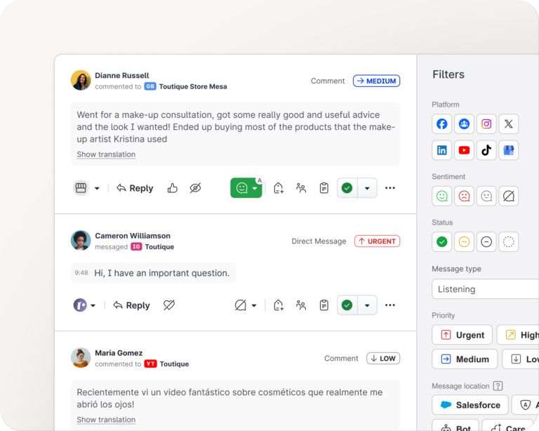 A visual of a social listening dashboard