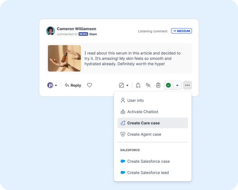 Visual of connection between Emplifi Listening and customer care and community management tools