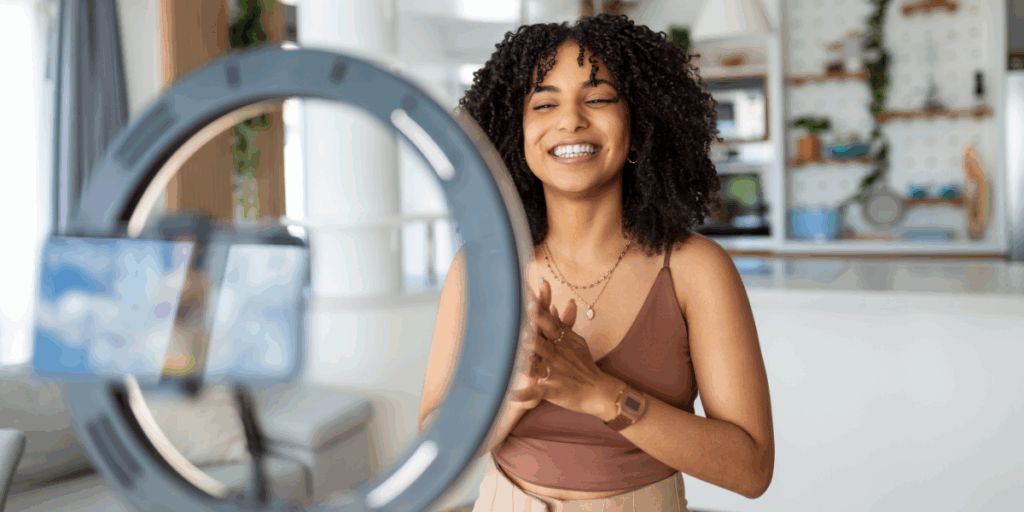 Nano-influencer in front of camera