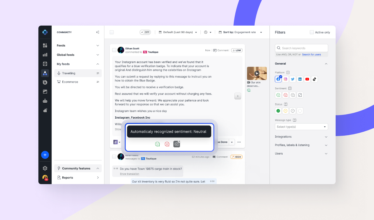 Example of leveraging AI for sentiment in customer service on social media.