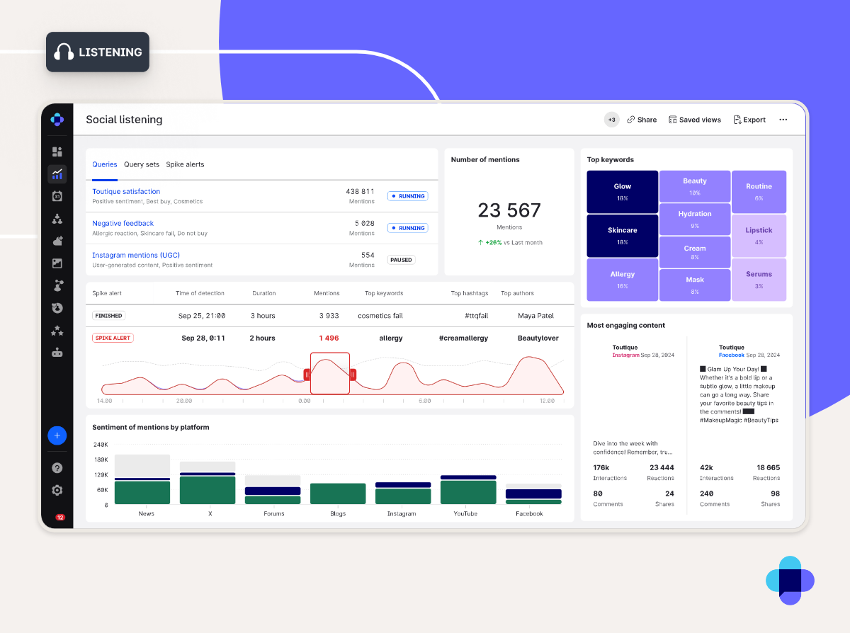 Emplifi's social listening dashboard
