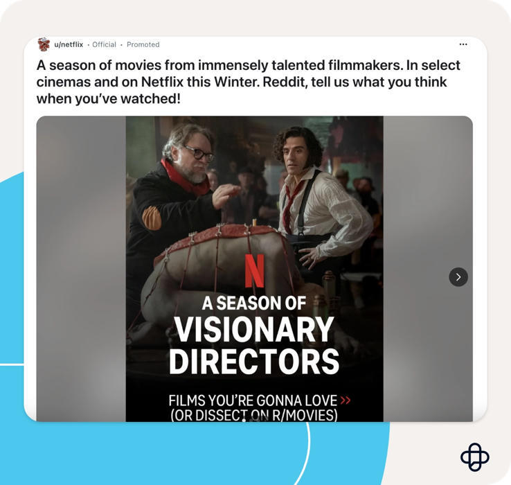 Screenshot of Netflix ad on Reddit showing their latest releases and asking their users for feedback