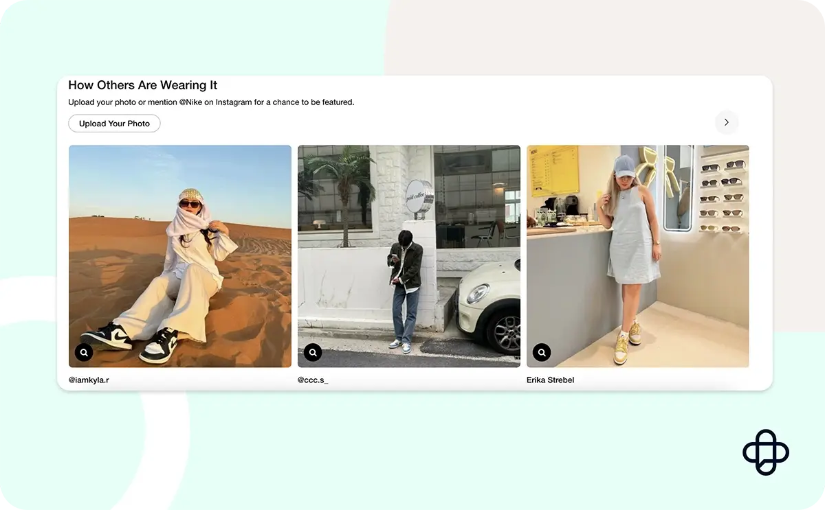 Screenshot of Nike's website showing Nike customers wearing Nike products