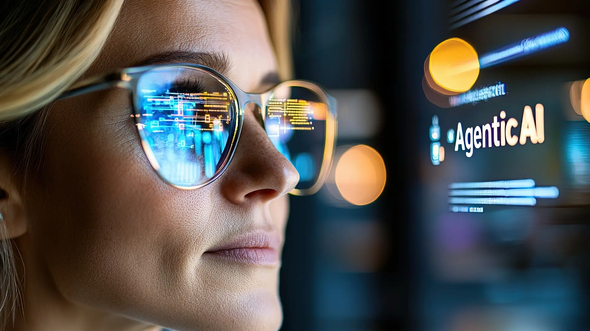 Woman looking at Agentic AI screen