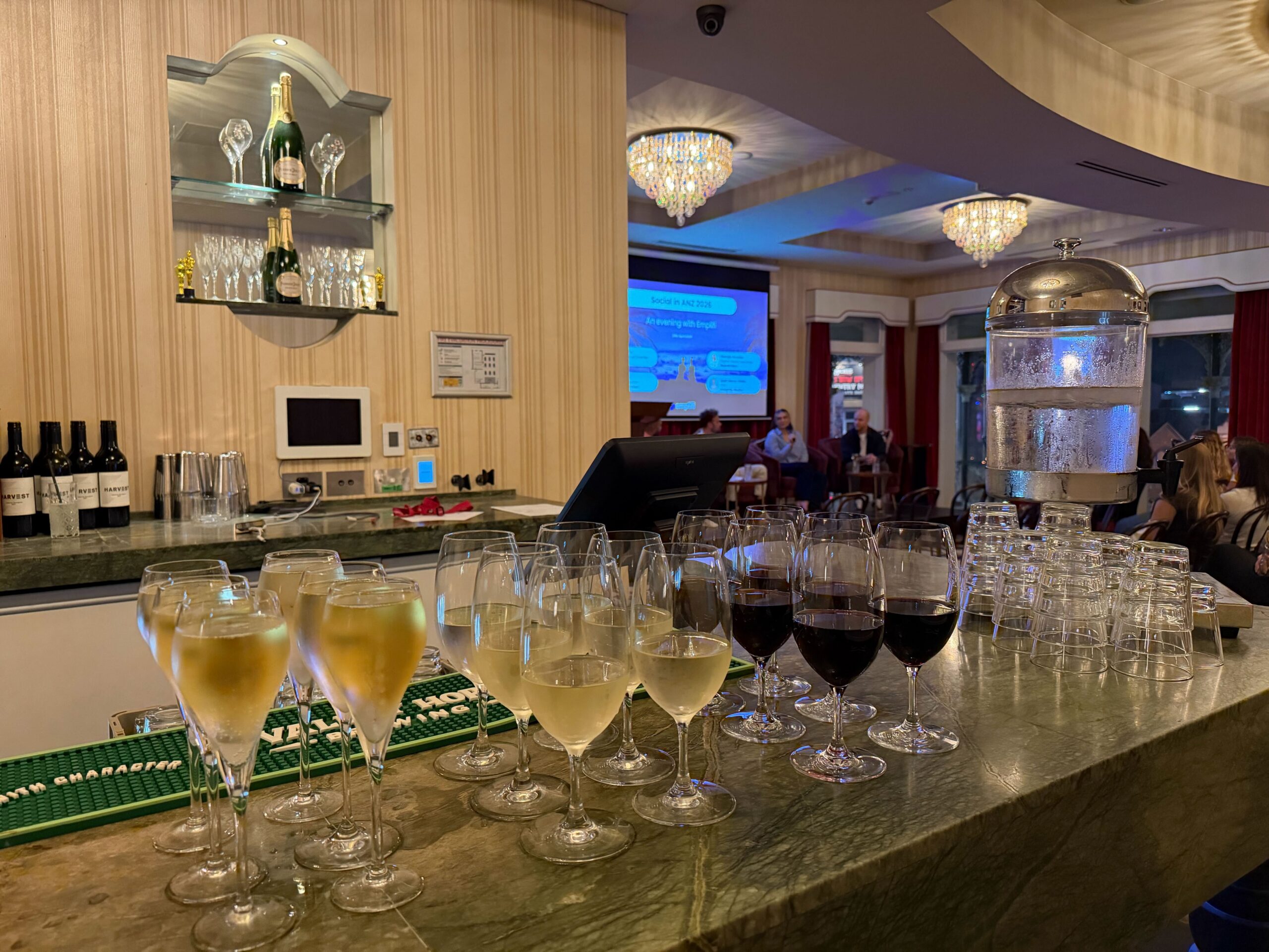 Wide interior shot of the Cloudland venue set up for Social in ANZ 2026, with attendees arriving for the evening.