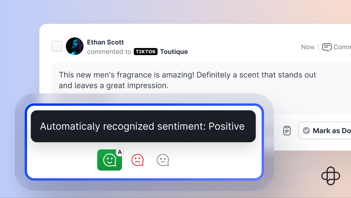 TikTok comment with an automatically recognized positive sentiment tag